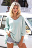 VELVET TEXTURED V-NECK MIDI BALLOON SLEEVE SWEATER - Las Olas